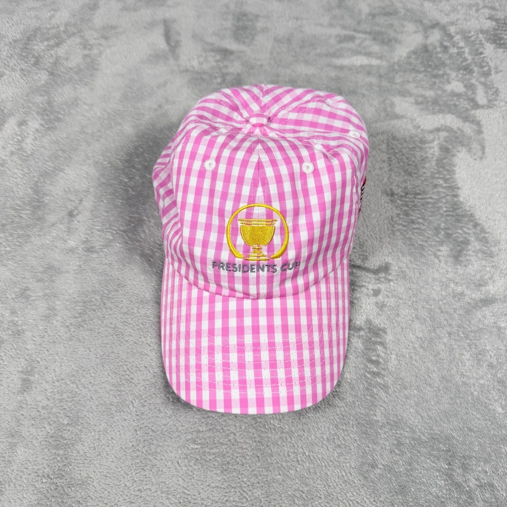 Ahead Womens OSFA Baseball Cap Pink Gingham Presidents Cup Golf American Flag